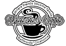 A black and white logo for weeze 's cafe